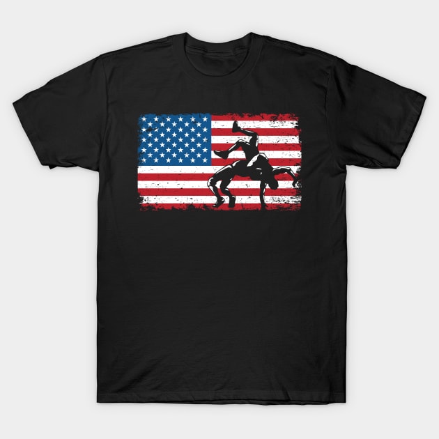 American Flag Wrestling Patriotic USA Flag Wrestling Gifts Men T-Shirt by blacks store